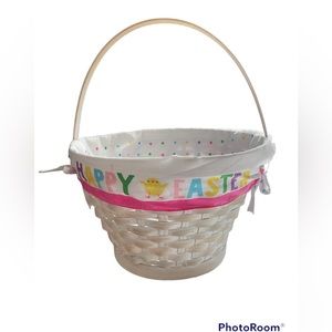 White Woven Easter Basket W/ Removable Polka Dot Liner embroidered. New With Tag
